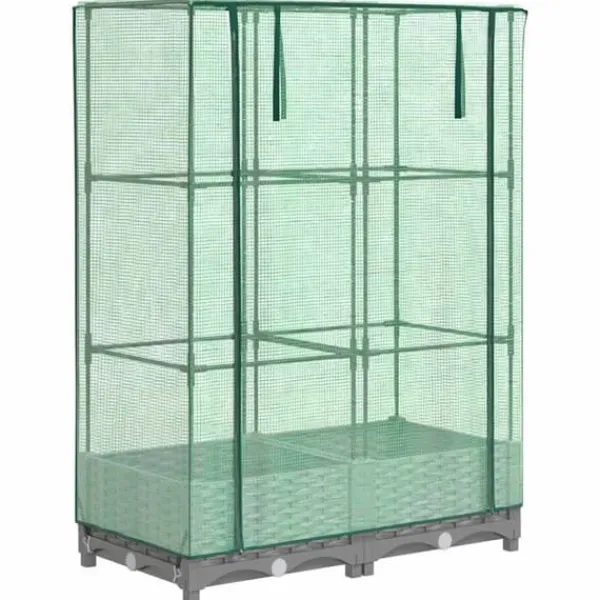 vidaXL Odlingslåda med växthusöverdrag rottinglook 80x40x123 cm