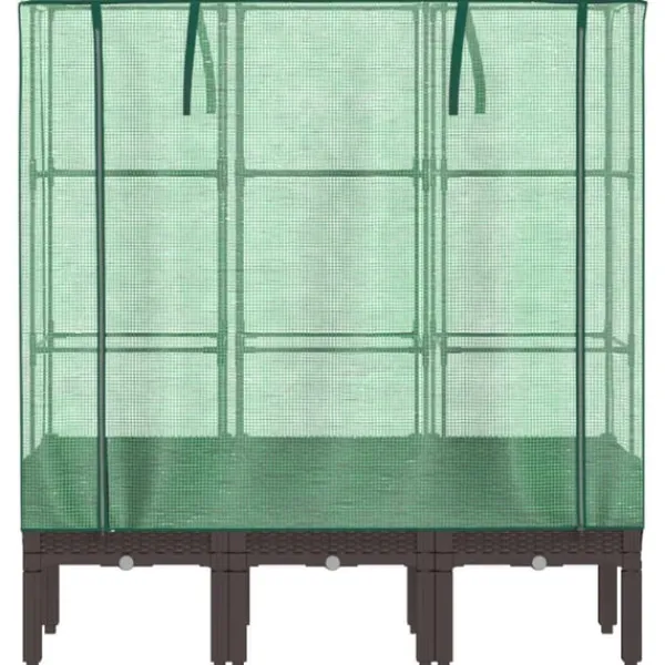 vidaXL Odlingslåda med växthusöverdrag rottinglook 120x40x140 cm