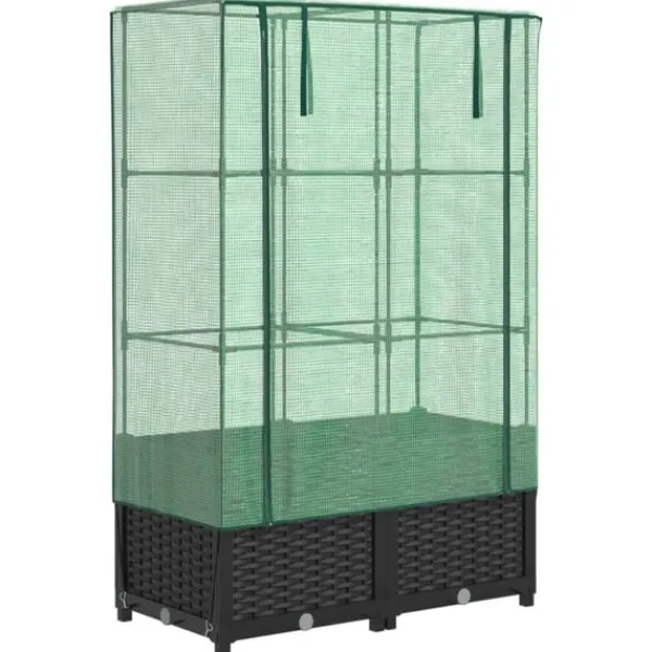 vidaXL Odlingslåda med växthusöverdrag rottinglook 80x40x138 cm