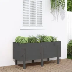 Odlingslåda på ben i massivt furuträ - Höjd: 57 cm | Färg: Grå | Storlek: 121x50 cm