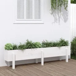 Outlet Odlingslåda på ben 160x30x38 cm vit massiv furu Planteringsbänkar