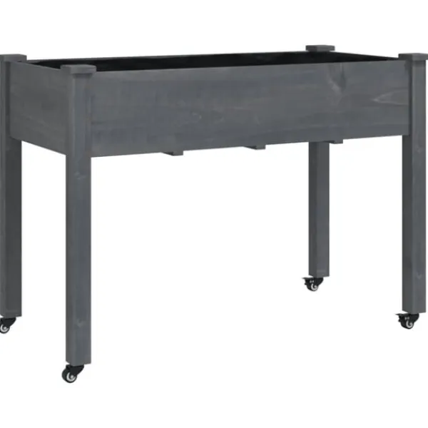vidaXL Odlingslåda på hjul med foder grå 118x59x80 cm massivt granträ