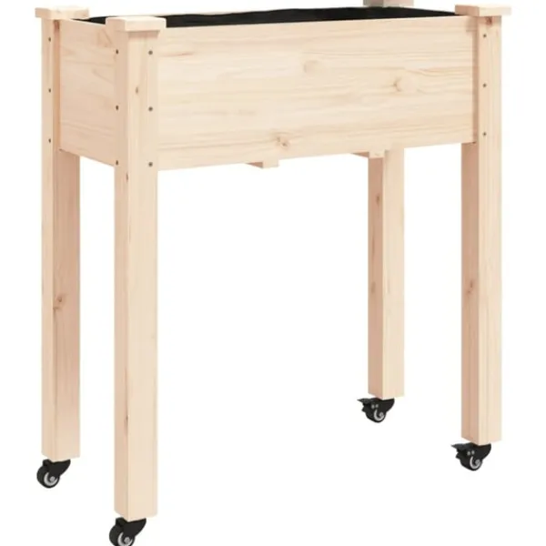 Online Odlingslåda på hjul med foder 71x37x80 cm massivt granträ Planteringsbänkar