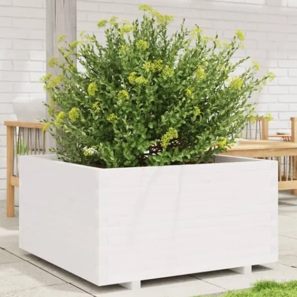 vidaXL Odlingslåda vit 90x90x49,5 cm massiv furu