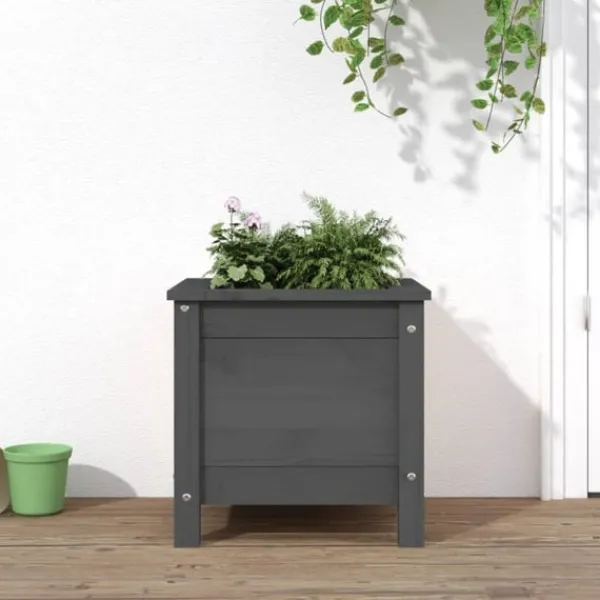 Sale Odlingslåda 40x40x39 cm grå massiv furu Krukor & Växtbehållare
