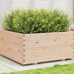 Best Odlingslåda 100x100x49,5 cm massivt furuträ Planteringsbänkar