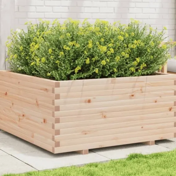 Best Odlingslåda 100x100x49,5 cm massivt furuträ Planteringsbänkar