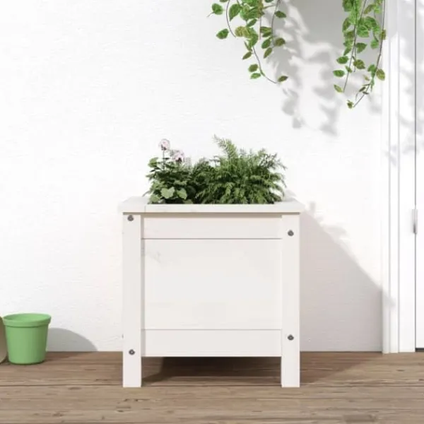 vidaXL Odlingslåda 40x40x39 cm vit massiv furu