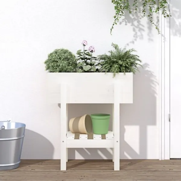 Best Odlingslåda 62x30x69 cm vit massiv furu Planteringsbänkar