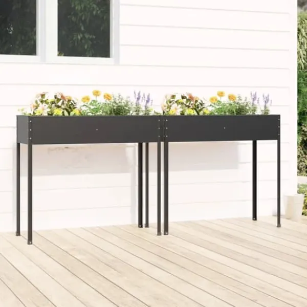Outlet Odlingslådor 2 st - Galvaniserat stål, höga ben | Färg: Antracit | Storlek: 120x50x80 cm Planteringsbänkar
