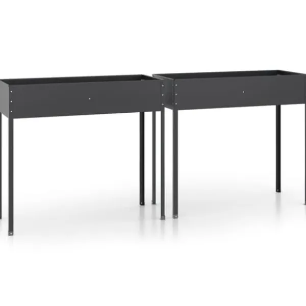 Outlet Odlingslådor 2 st - Galvaniserat stål, höga ben | Färg: Antracit | Storlek: 120x50x80 cm Planteringsbänkar