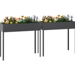 Outlet Odlingslådor 2 st - Galvaniserat stål, höga ben | Färg: Antracit | Storlek: 120x50x80 cm Planteringsbänkar