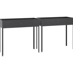 Outlet Odlingslådor 2 st - Galvaniserat stål, höga ben | Färg: Antracit | Storlek: 120x50x80 cm Planteringsbänkar