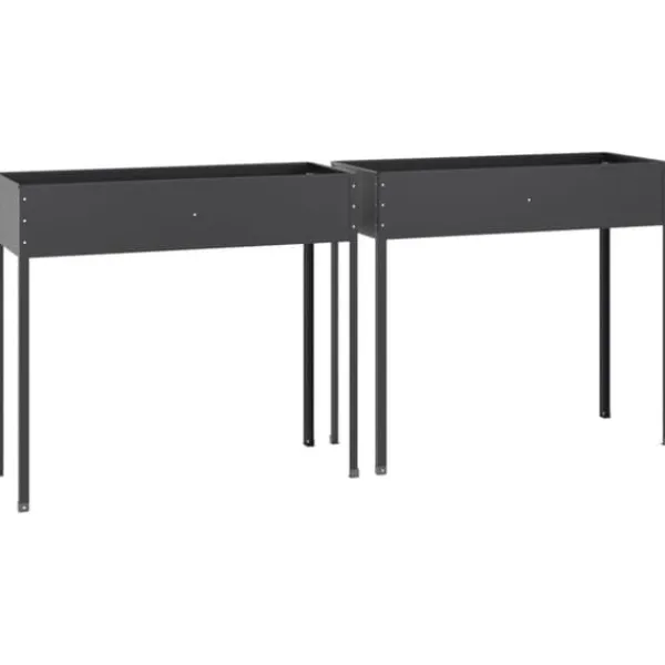 Outlet Odlingslådor 2 st - Galvaniserat stål, höga ben | Färg: Antracit | Storlek: 120x50x80 cm Planteringsbänkar