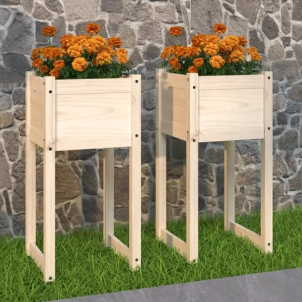 Discount Odlingslådor 2 st i massiv furu | Storlek: 40x40x81 cm Planteringsbänkar