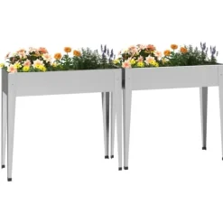Best Odlingslådor i galvaniserat stål - Hållbara och dekorativa | 2 st | Färg: Silver | Storlek: 90x40x80 cm Krukor & Växtbehållare