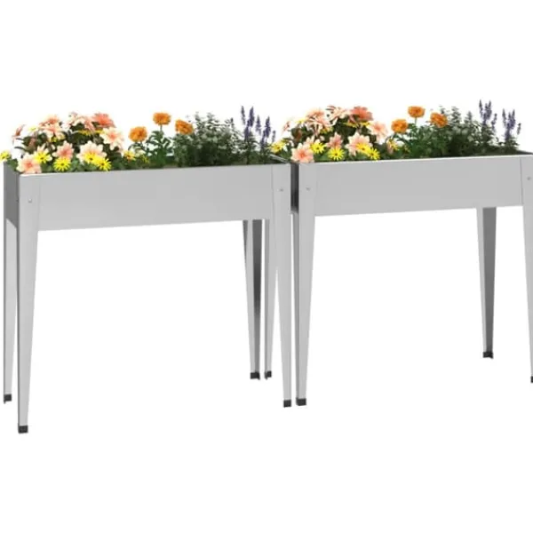 Best Odlingslådor i galvaniserat stål - Hållbara och dekorativa | 2 st | Färg: Silver | Storlek: 90x40x80 cm Krukor & Växtbehållare