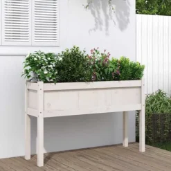 vidaXL Odlingslådor med ben vit 110x31x70 cm massiv furu