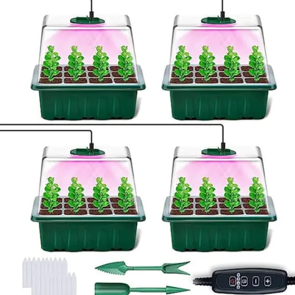 Odlingstation med LED-belysning och justerbart lock – 4-pack