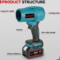 ONEVAN 2000W Borstlös Elektrisk Turbo Blåsare – Kraftfull Lövblåsare & Rengöringsfläkt för Damm, Snö och Biltork – Kompatibel med Makita 18V Batteri | CDON