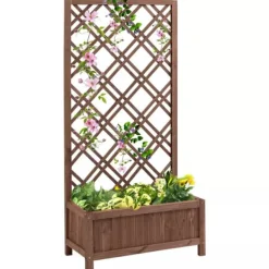 Outsunny Blomsterbänk med Spaljé - Granträ Gul 60x30x122,5 cm