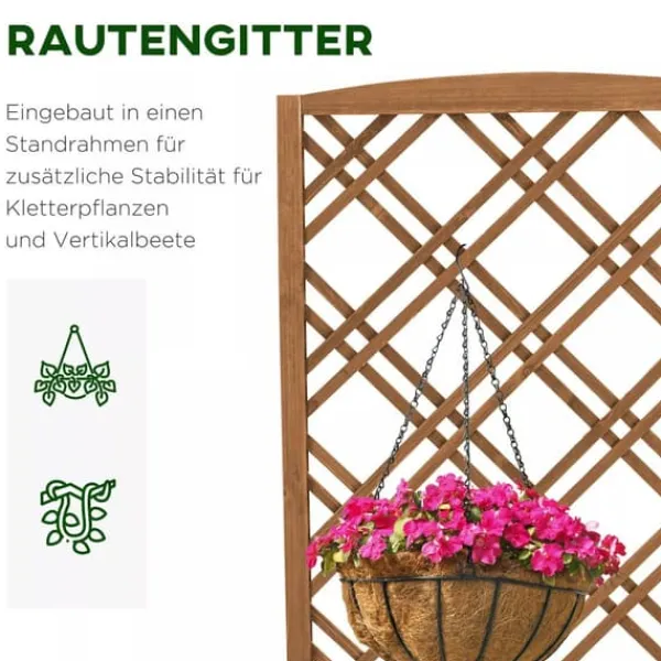 Outsunny Blomsterbänk med Spaljé - Granträ Gul 60x30x122,5 cm