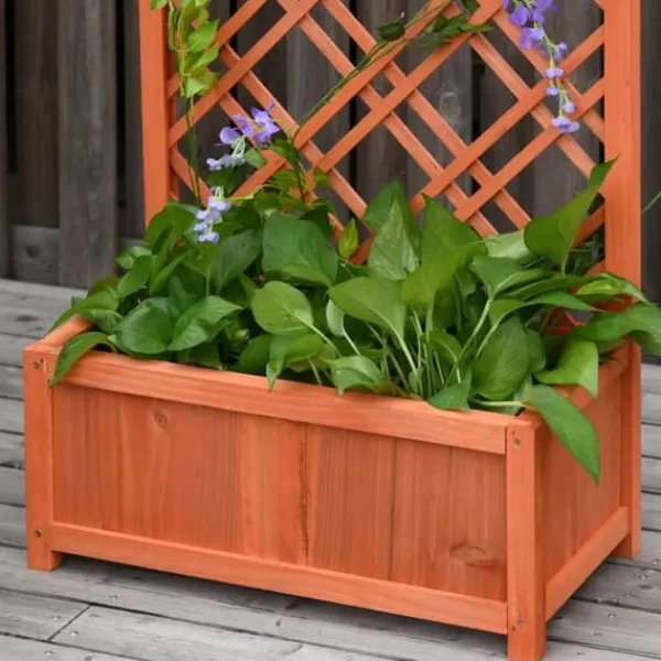 Outsunny Blomsterbänk med Spaljé - Granträ Gul 60x30x122,5 cm