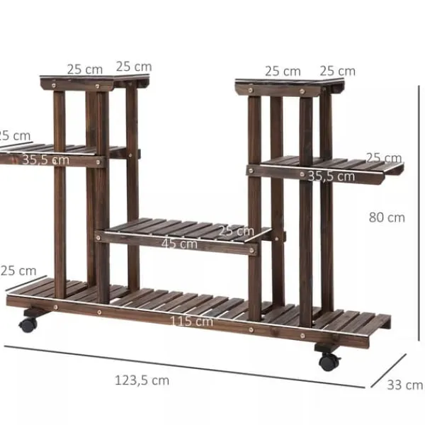 Outlet Outsunny Blomsterställ i massivt Tannenholz, 4 nivåer, kolat, 123,5x33x80cm Växtställ