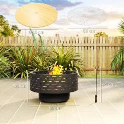 Sale Outsunny Eldstad 3-i-1 i rostfritt stål, kolgrå, Ø60x39cm - Grill & Bord Utomhus Öppna Spisar