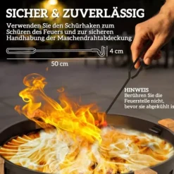 New Outsunny Eldstad med grillgaller 2-i-1, Metall, Svart/Brun, Ø75x58 cm Öppna Spisar