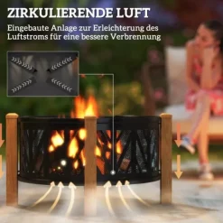 New Outsunny Eldstad med grillgaller 2-i-1, Metall, Svart/Brun, Ø75x58 cm Öppna Spisar