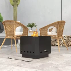Outsunny Eldstad Metall Svart 48x48x41cm Rostfri - Rökfri bordseldat för trädgård & uteplats med eldpoker