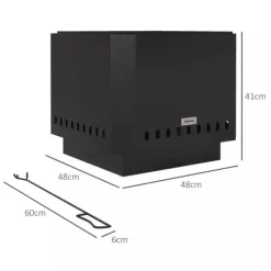 Outsunny Eldstad Metall Svart 48x48x41cm Rostfri - Rökfri bordseldat för trädgård & uteplats med eldpoker