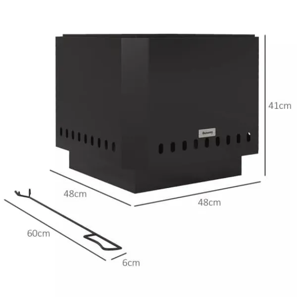 Outsunny Eldstad Metall Svart 48x48x41cm Rostfri - Rökfri bordseldat för trädgård & uteplats med eldpoker