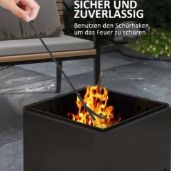 Outsunny Eldstad Metall Svart 48x48x41cm Rostfri - Rökfri bordseldat för trädgård & uteplats med eldpoker