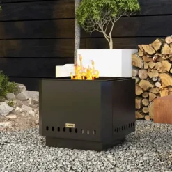 Outsunny Eldstad Metall Svart 48x48x41cm Rostfri - Rökfri bordseldat för trädgård & uteplats med eldpoker