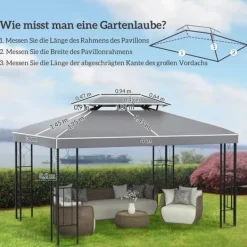 Sale Outsunny Erstatningstak for Paviljong 3x4m – Lyst Grått, 180g/m² Polyester Tält & Lusthus