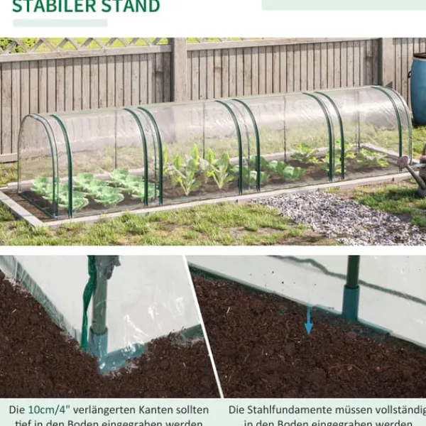 Outsunny Folietält Växthus med dörr Odlingstält Stativ PVC Transparent 395 x 100 x 80 cm