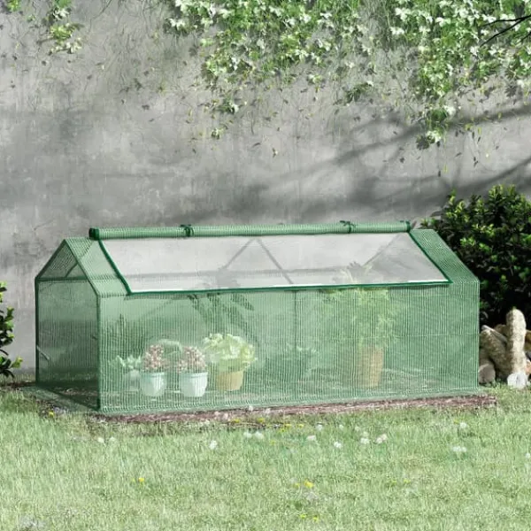 Outsunny Folietunnel med fönster, Växthus för trädgården, 180x90x70 cm, Grön