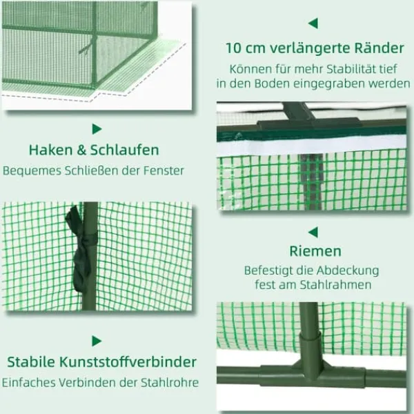 Outsunny Folietunnel med fönster, Växthus för trädgården, 180x90x70 cm, Grön