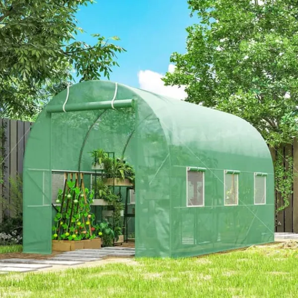 Discount Outsunny Folietunnel VCxthus GrCn 350x200x200cm PE/Stahl Växthus