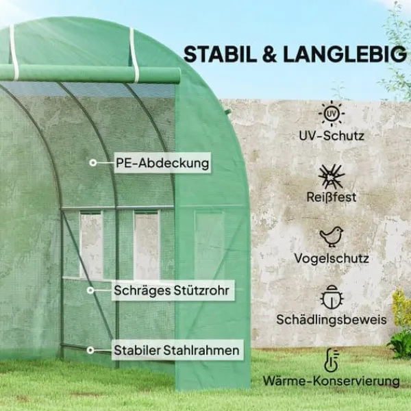 Discount Outsunny Folietunnel VCxthus GrCn 350x200x200cm PE/Stahl Växthus