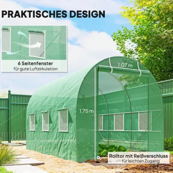 Discount Outsunny Folietunnel VCxthus GrCn 350x200x200cm PE/Stahl Växthus