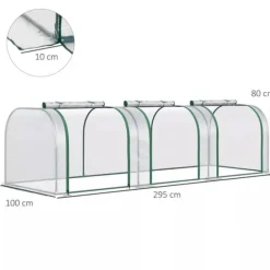 Outsunny Folietunnel, Växthus i Stål och PVC, Transparent, 295x100x80 cm