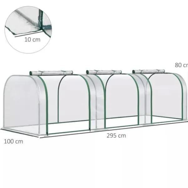 Outsunny Folietunnel, Växthus i Stål och PVC, Transparent, 295x100x80 cm