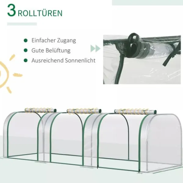 Outsunny Folietunnel, Växthus i Stål och PVC, Transparent, 295x100x80 cm