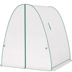 New Outsunny Folietunnel Växthus med 2 dörrar och Fönster, Vinterbeständigt Folieväxthus av Stål och Plast, Vitt, 180x180x200 cm Växthus