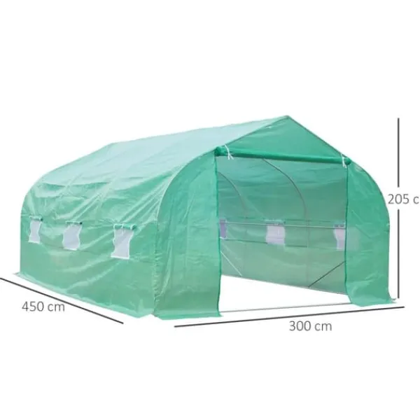 Outlet Outsunny Folieväxthus Växthus Kallbänk Tomathus Sadeltak 450 × 300B × 205H cm Växthus