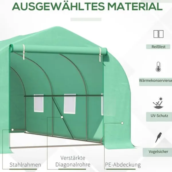 Outlet Outsunny Folieväxthus Växthus Kallbänk Tomathus Sadeltak 450 × 300B × 205H cm Växthus