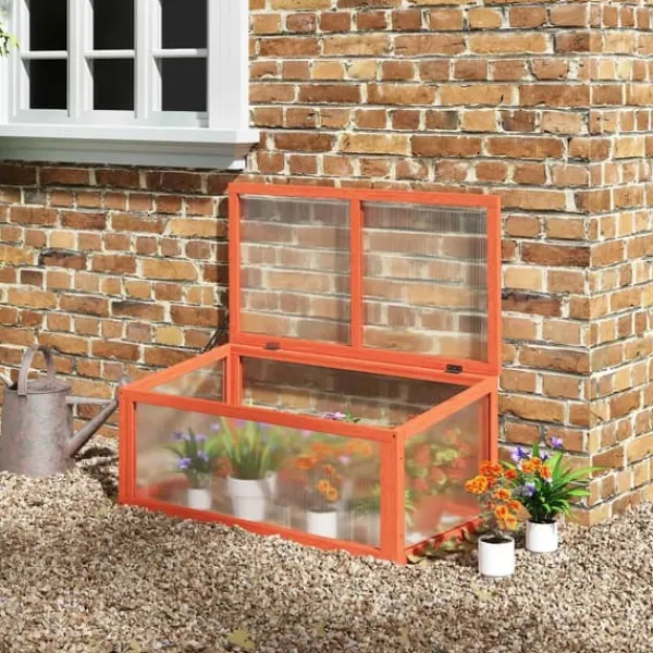 Outsunny Mini växthus med lock, orange, Tannenholz/Polykarbonat, 90x46x40cm